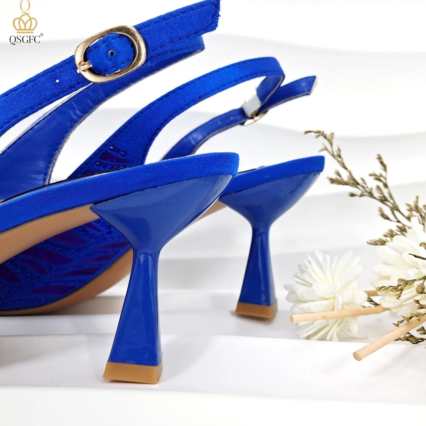 Fashion Shoes Matching Bag Set Royal Blue Color Decorated with Crystal Ladies Wedding Party Women High Heel