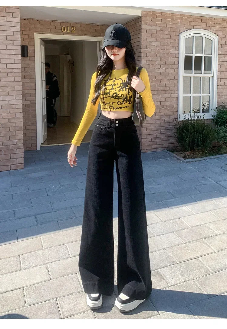 High-waisted Wide-leg Jeans Denim Flared Straight Pants