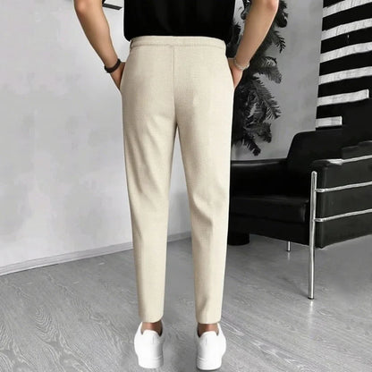 Mens Stylish Waffle Pants - Casual Sports Slim Fit with Adjustable Drawstring Secure Pockets for All Seasons - Perfect Outdoor