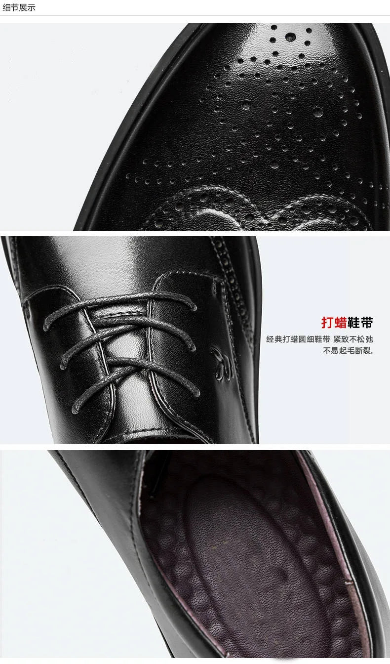 Men's Dress Brogues Elevator Shoes Platform Breathable Casual Business Luxury Genuine Leather Heightening Shoes 6 CM Taller Man