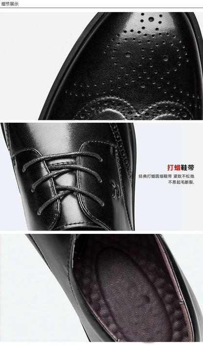 Men's Dress Brogues Elevator Shoes Platform Breathable Casual Business Luxury Genuine Leather Heightening Shoes 6 CM Taller Man