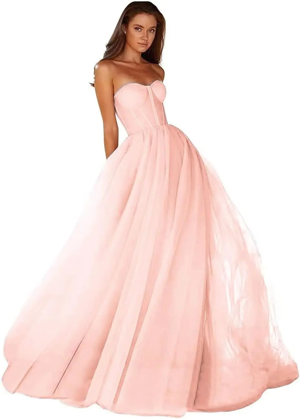 Vestidos de Baile Tomara que Caia Femininos 2026 Vestido de Festa Longo de Tule com Decote Coração para Eventos Formais Vestido de Festa de Luxo
