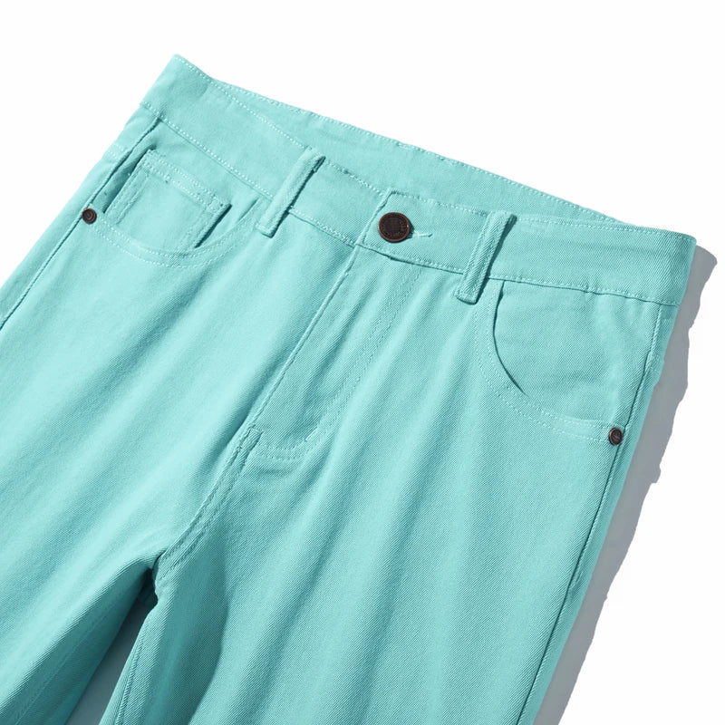 Calça Jeans Masculina Slim Elástica Colorida Estilo Coreano Primavera Outono Macia Confortável Casual Reta Denim Streetwear