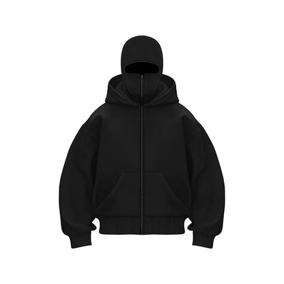 Men's Double Hat Mask Zipper Design Winter Windproof Hoodie Sports Jacket Outdoor Activities Hiking Travel Running Sweatshirt ﻿