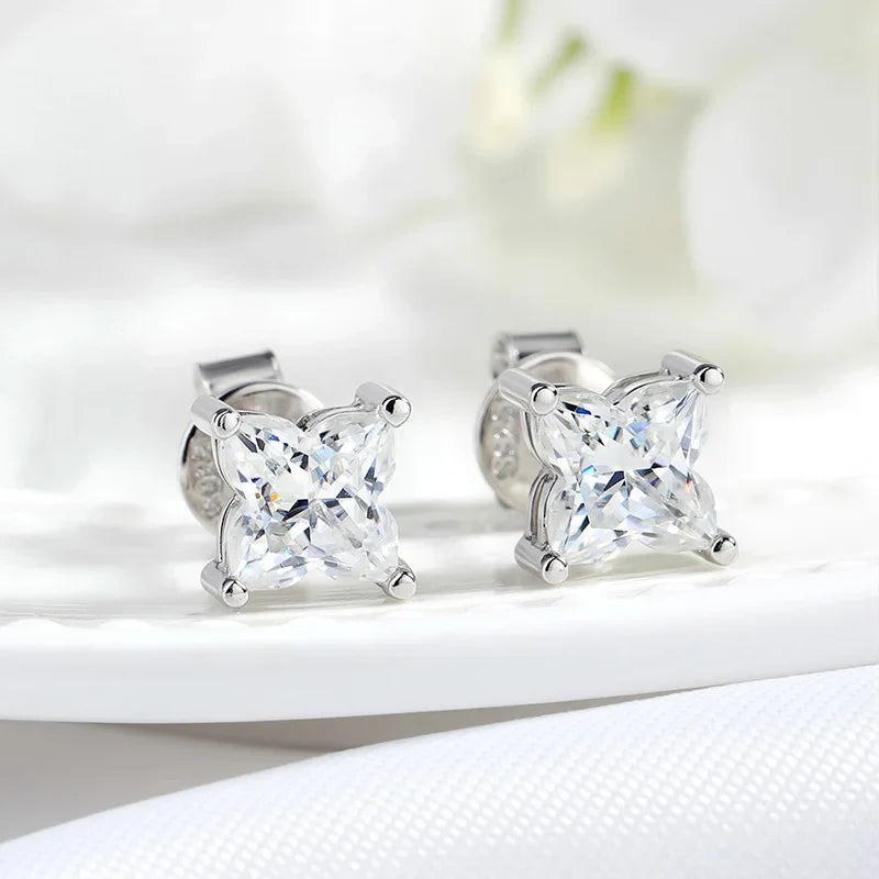 0.4CT 0.8CT Flower Cut Moissanite Stud Earrings for Women Men D Color Vvs1 Birthday Gift Jewelry S925 Sterling Silver