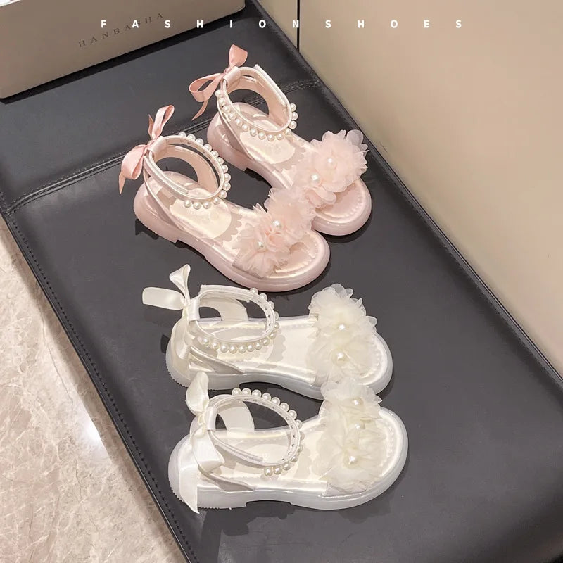Girls Summer Sandals Soft Bottom Toe-Open Cute Princess Shoes Middle Large Children Little Girls Student Beach Shoes