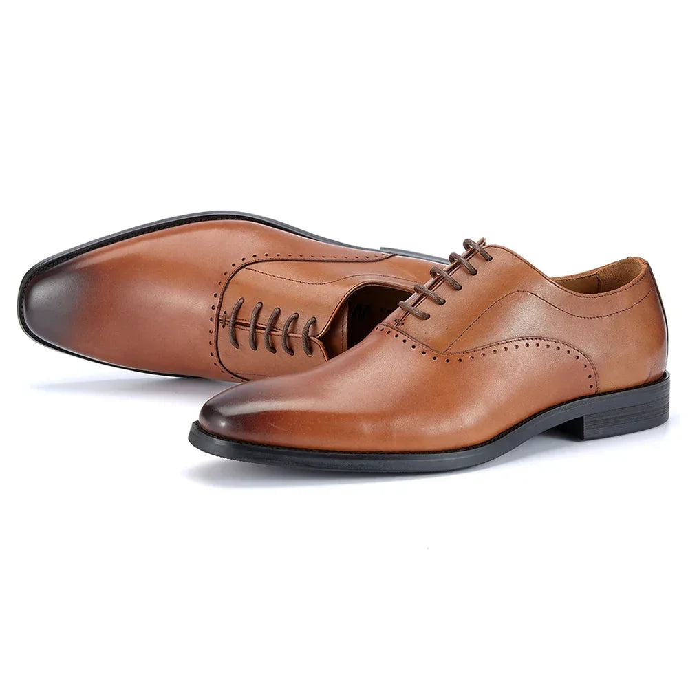 Men's Top Layer Cow Leather Formal Shoes Business Dress Office Comfortable Breathable Leather Lining Wedding Shoes