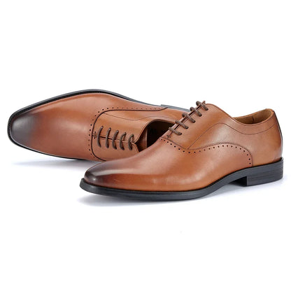 Men's Top Layer Cow Leather Formal Shoes Business Dress Office Comfortable Breathable Leather Lining Wedding Shoes