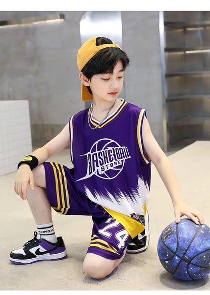 Boys Summer Quick-Dry Basketball Sports Suits 4-14 Years Boys Sleeveless Vset+Short Pants 2pcs Sets Kids Sports Outfits Clothing