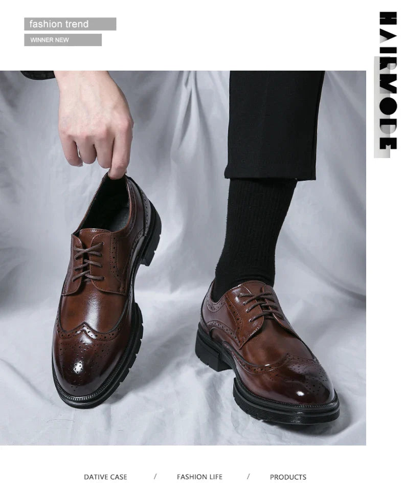Brown Handmade Leather Men 2026 Oxford Shoes Black Leather Man Formal Classic Brogue Business Shoes Chaussure Homme