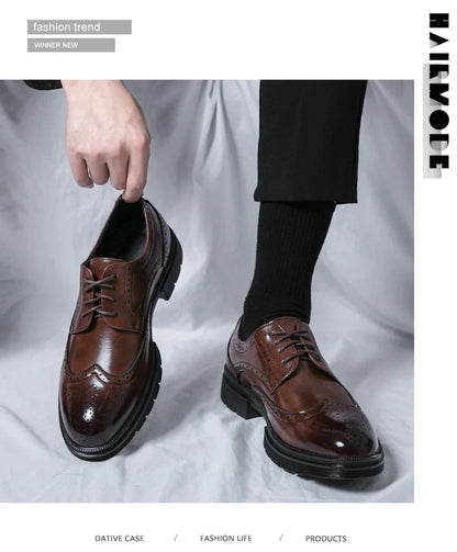 Brown Handmade Leather Men 2026 Oxford Shoes Black Leather Man Formal Classic Brogue Business Shoes Chaussure Homme