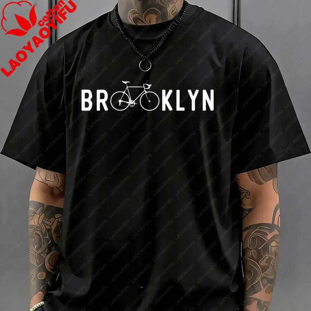 Brooklyn Bicycle Print T Shirt Men's Summer Streetwear Cotton Tops for Cycling Lovers New York City Cyclist Graphic Tshirt Gift