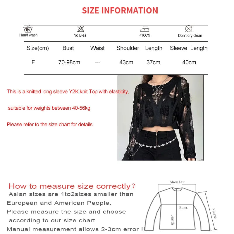 Women Hole Hollow Out Y2K T-shirts Batwing Sleeve Knitted Shirt For Women Loose Streetwear Tops Spring Autumn 2024