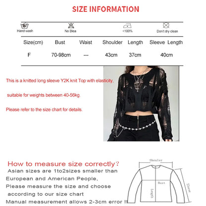 Women Hole Hollow Out Y2K T-shirts Batwing Sleeve Knitted Shirt For Women Loose Streetwear Tops Spring Autumn 2024