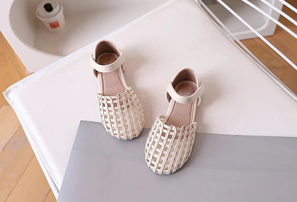 2026 Novel Roman Sandals for Little Girls Side Butterfly-knot Princess Weave Sandals Soft Breathable Hollow Shoes Child Girl