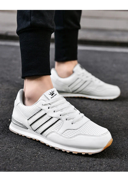 High Quality Men's Vulcanized Sneakers Leather Casual Shoes Breathable Mesh Men Tennis Shoes Male Flat Shoe Zapatillas Hombre