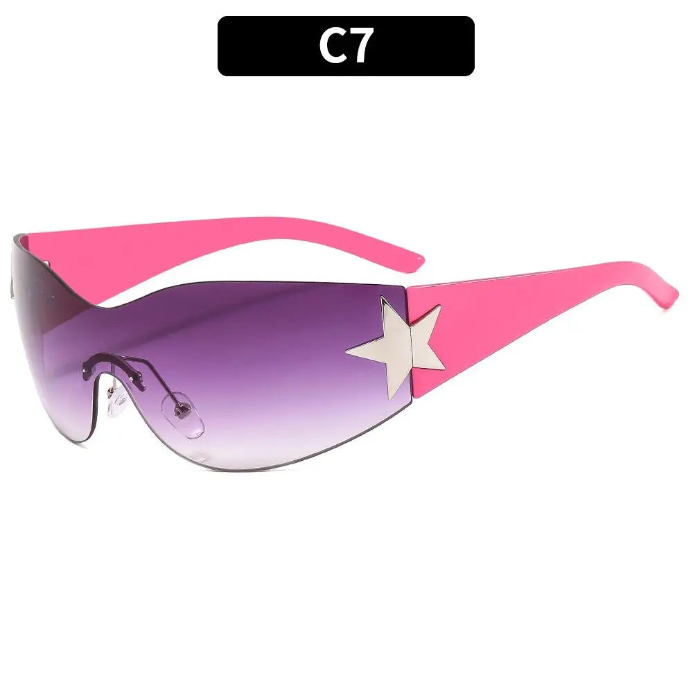 2025 Fashion Punk Y2K Sunglasses for Women Men Trendy Wrap Around Sun Glasses Shades Star Decoration Eyewear UV400 Goggles