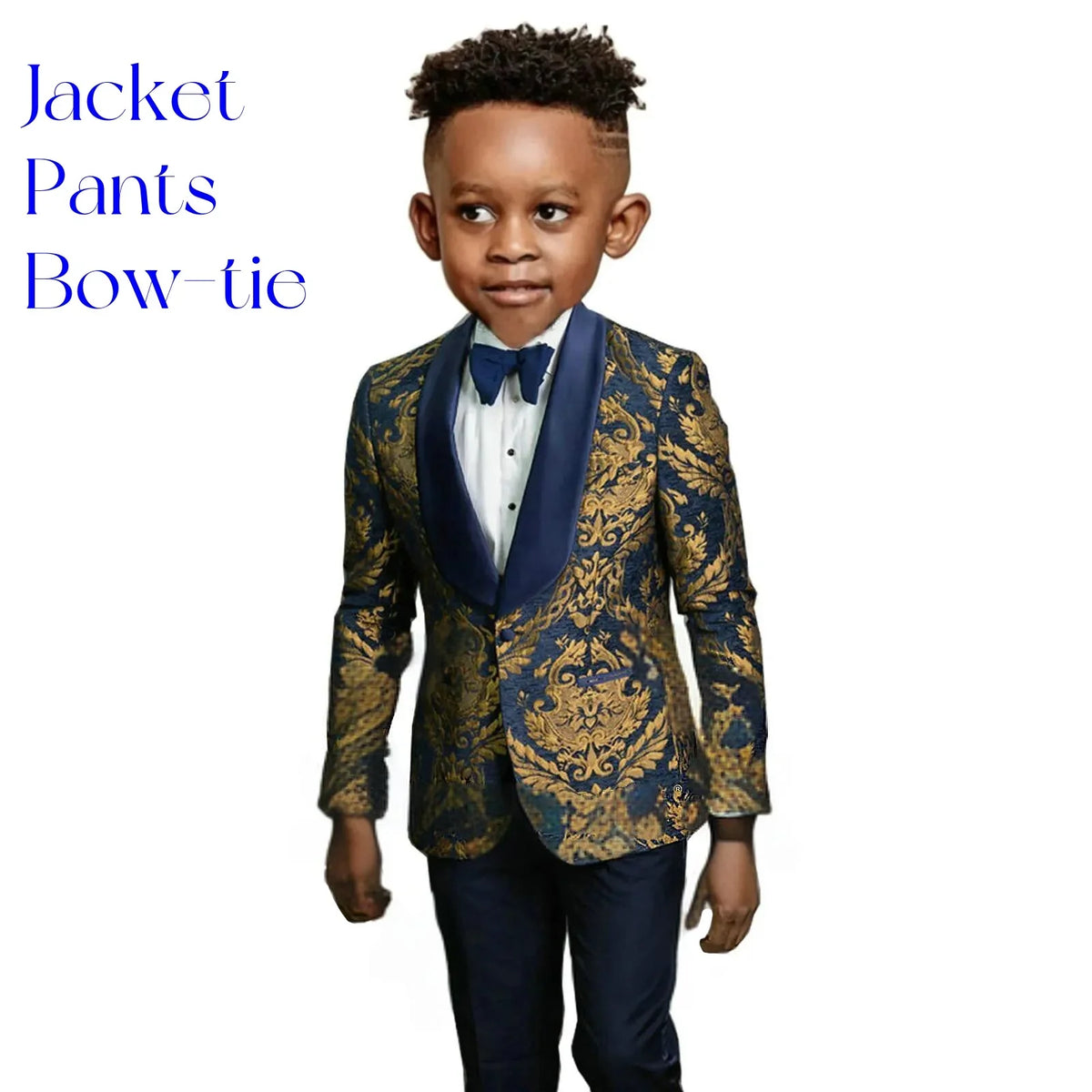 Paisley Slim-Fit Suit Set for Boys with Black or Navy Collar for Weddings