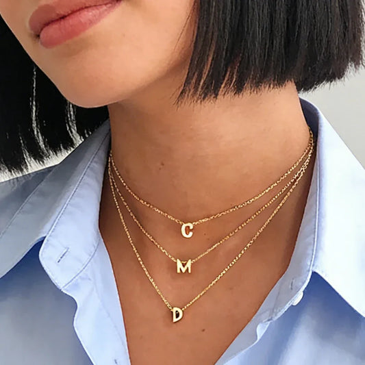 stainless steel Initial Necklace Gold  Color Cut Letters Single Name Choker Necklace For Women Pendant Jewelry Gift dropshipping