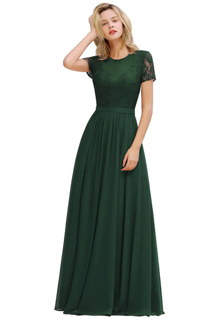 Dark Green Chiffon Long Bridesmaid Dresses Lace A Line O Neck With Sashes Wedding Guest Evening Party Gown Vestido De Fiesta