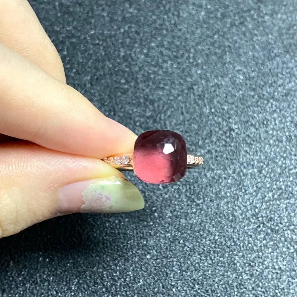 Ladies Square Candy Ring Slim Single Row Zircon Crystal Ring Platinum Plated Amethyst Jewelry Party Gift for Women