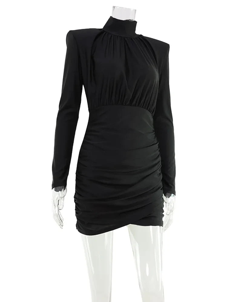 Solid Dresses For Women Fashion Sexy Streetwear Long Sleeves Turtleneck Sheath Mini Vestidos Robes Female Slim Fit Partywear