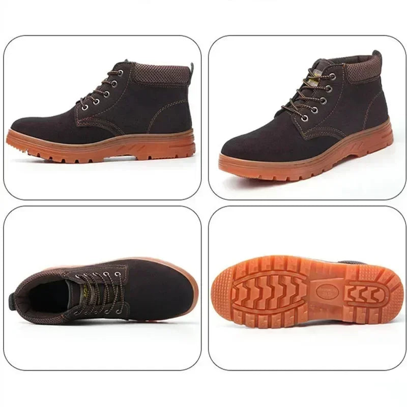 Men's Work Safety Boots High Top Anti-Smash Puncture Resistant Anti-Scald Welding Shoes Indestructible Comfortable Safety Shoes