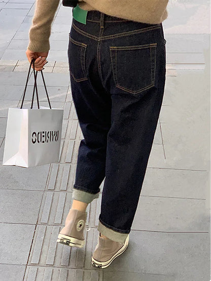 Y2K Fashion Dark Blue Cropped Haren Jeans Pants For Women