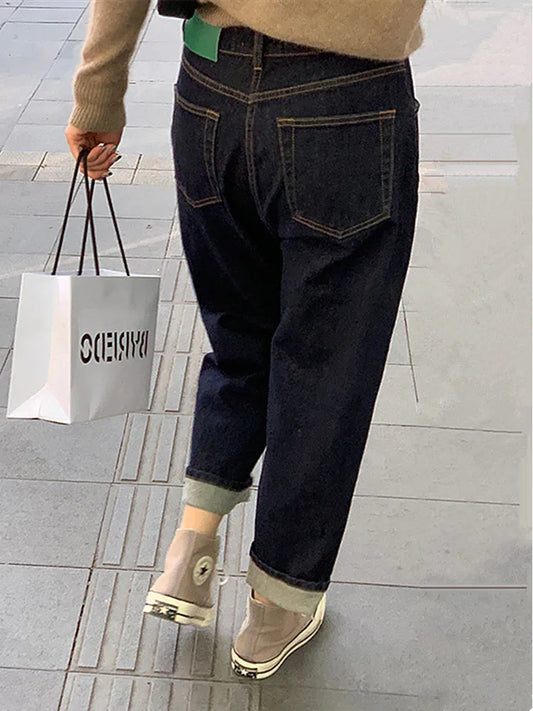 Y2K Fashion Dark Blue Cropped Haren Jeans Pants For Women
