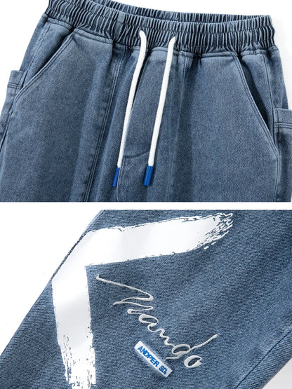 2026 New Summer Men's Jeans Denim Jogger Pants Streetwear Style Ankle-Length Baggy Jeans with Drawsting Waist Asian Size XL-6XL