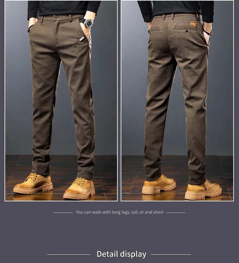 Spring Men's Slim Casual Pants Business Straight Twill Cotton Elastic Trousers Brand Fashion Korean Clothing Coffee Black Gray