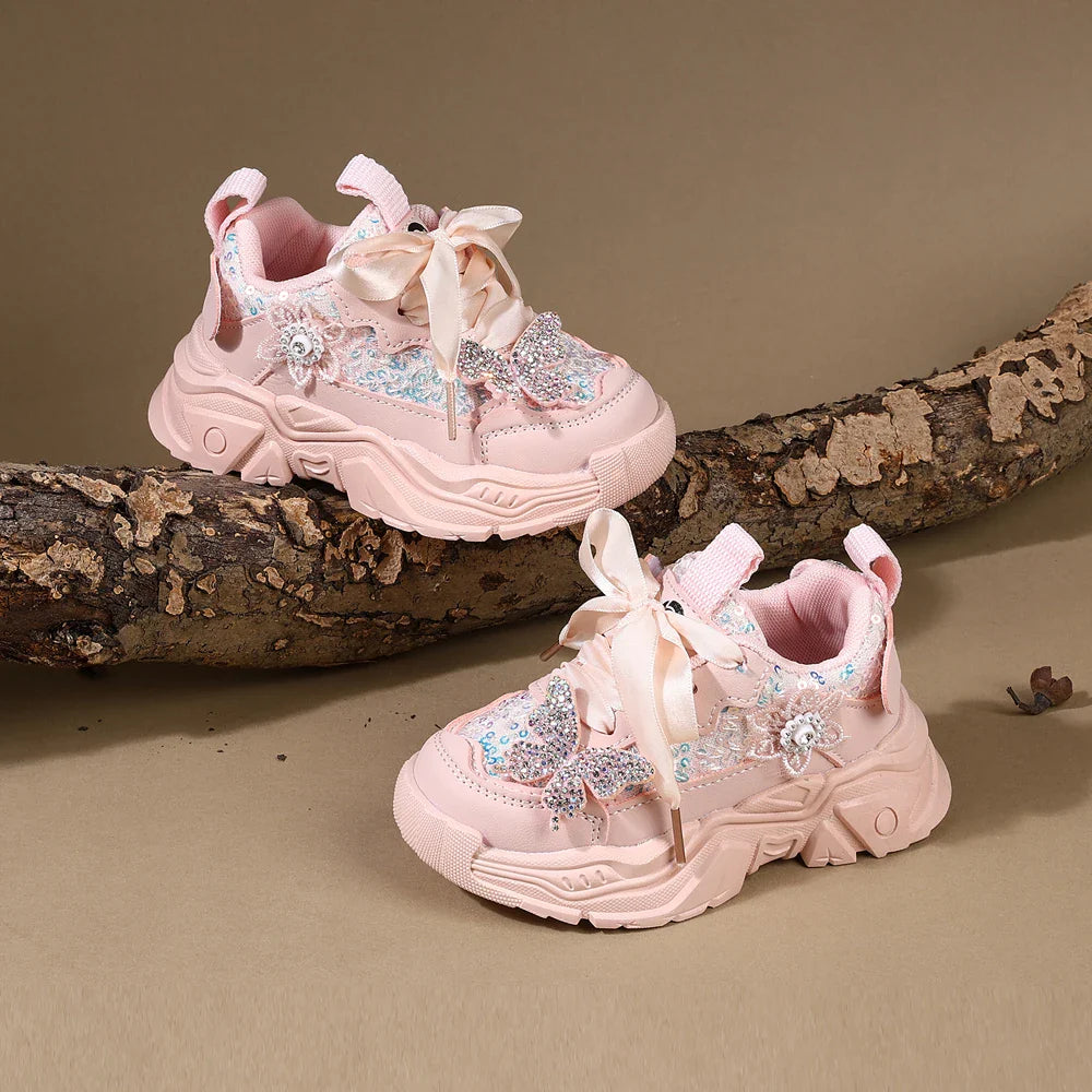 Children Shoes 2025 New Spring Toddler Girls Sport Shoes Bling Bling Soft Sole Breathable Outdoor Tennis Fashion Kids Sneakers