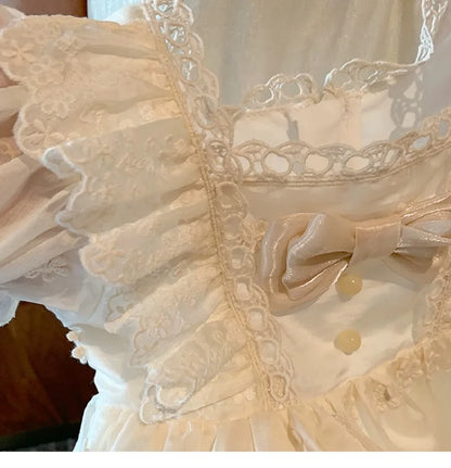 Vestido de princesa Lolita francês para meninas, vestido novo estilo verão para um ano de idade, lindo vestido branco de manga curta para menina fofa