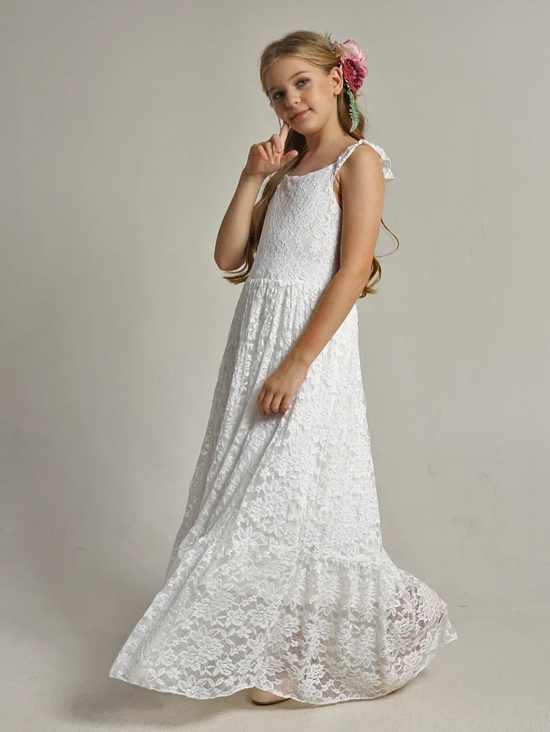 Princess Girls Lace Bohemia Long Dresses Baby Kids Flower Wedding Party Dress Cotton Lining Vestidos Costume Children Clothing