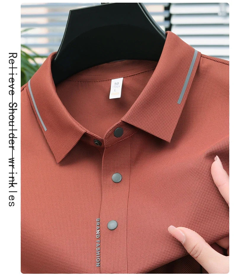 Men's Seamless Knit Polo Shirt - Summer Short Sleeve, Stretch Polyamide Spandex Blend Business Casual T-shirt