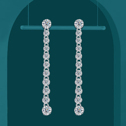 Long Tassels Moissanite Drop Earrings 925 Sterling Silver 18k Gold Sparkling Full Diamond Tennis Stud Earring For Womem Party