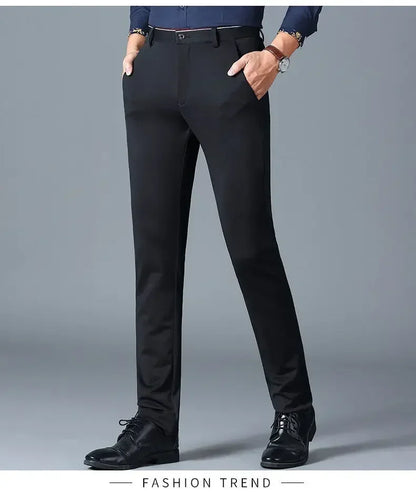 Spring and Autumn Men's Suit Pants Elastic Stretch Dress Pants Slim Male Casual Trousers Straight Leg Formal Black Blue