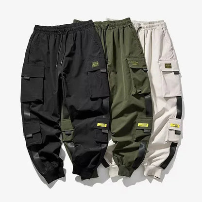 Male Casual Hip Hop Streetwear Sweatpants Pencil Pants Men Joggers Cargo Pants Multi-pocket Elastic Waist Harem Techwear Pants
