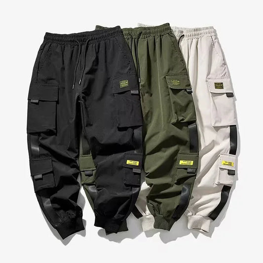 Male Casual Hip Hop Streetwear Sweatpants Pencil Pants Men Joggers Cargo Pants Multi-pocket Elastic Waist Harem Techwear Pants