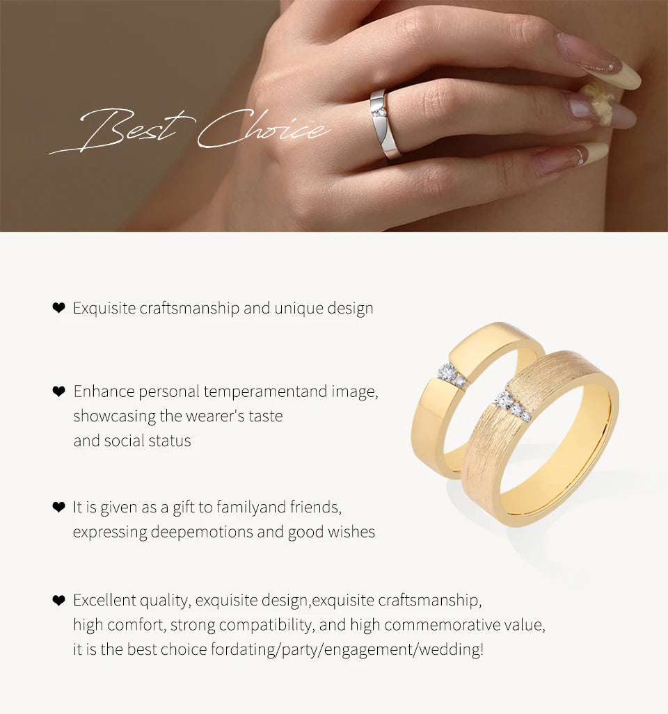 2025 Couple Ring Moissanite Diamond Brushed Design 925 Sterling Silver For Women Men Engagement Wedding Fine Jewelry