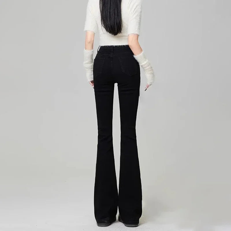 Woman High Waist Flare Jeans Girls High Street Bell Bottom Pants