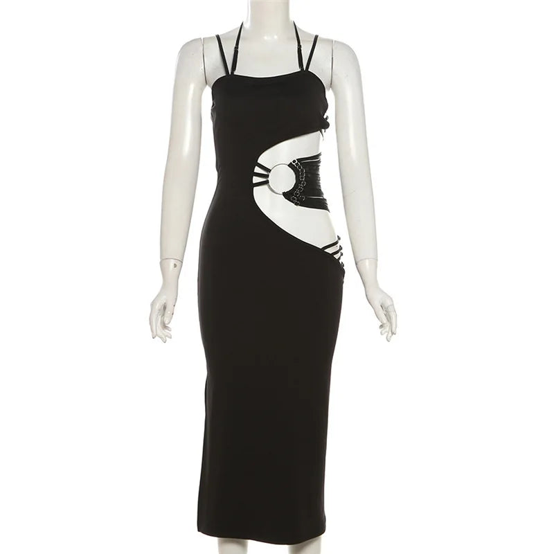 Hollow Out Dress Women Mall Gothic Aesthetic Sleeveless Bodycon Dress Streetwear Elegant Evening Party Dress Female