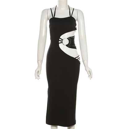Hollow Out Dress Women Mall Gothic Aesthetic Sleeveless Bodycon Dress Streetwear Elegant Evening Party Dress Female