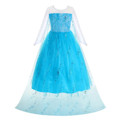 Jasmine Rapunzel Snow Queen Elsa Princess Dress Girl Mesh Sequin Dress Kids Cosplay Belle Aurora Costumes Carnival Party Gowns