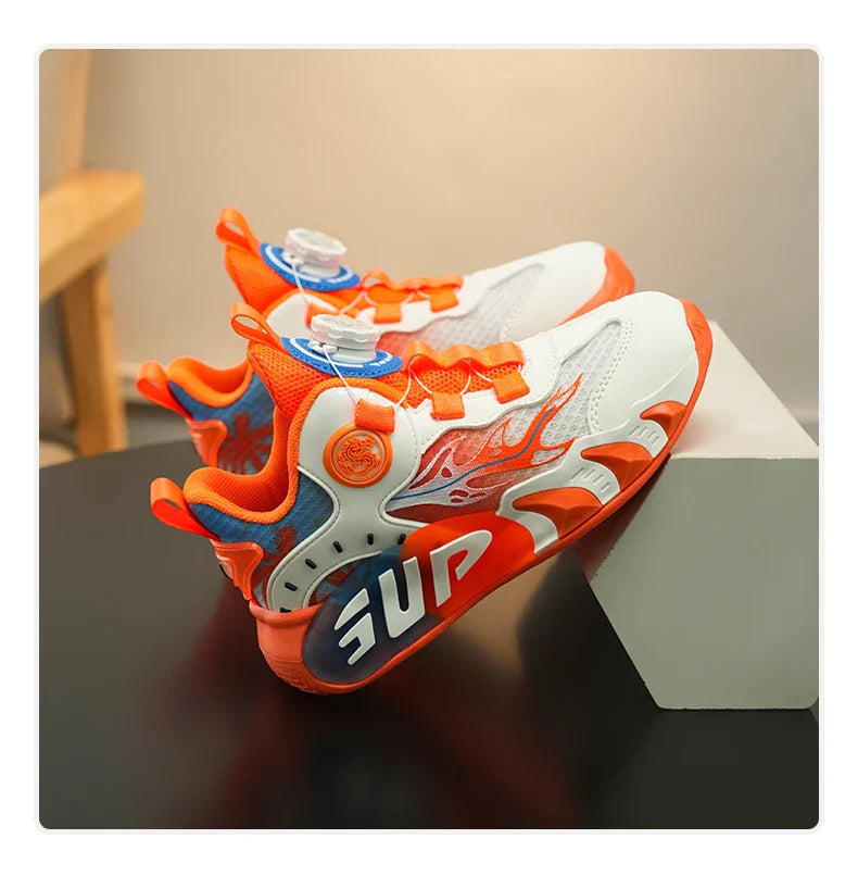 Rotary Buckle Children's Sports Shoes Fashion Orange Sports Shoes For Boys Girls Non-slip Platform Casual Sneakers Kids Trainers