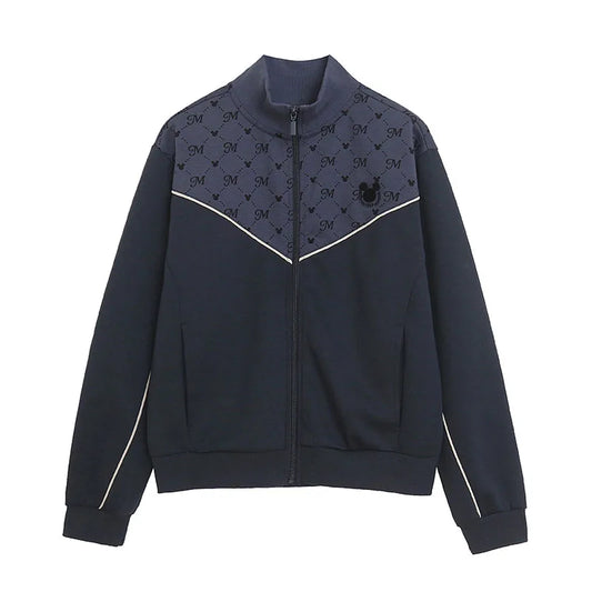 Embroidery Zip Up Sweatshirt Women Casual Stand Collar Bomber Jacket Patchwork Contrast Color Jumper Outwear Top