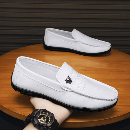 New White Black Leather Men Casual Shoes Luxury Brand Formal Dress Shoes Designer Men Loafers Breathable Slip on Driving Shoes