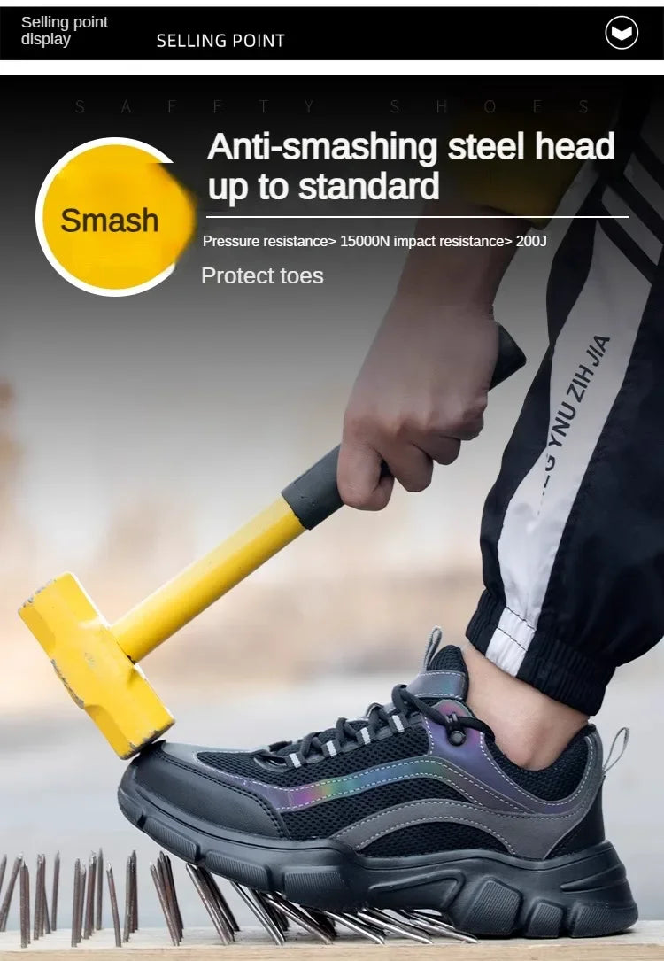 Safety Shoes Lightweight Steel Toe Anti Smashing Piercing Women's Men's Work Sneakers Reflective Indestructible Protective Boots