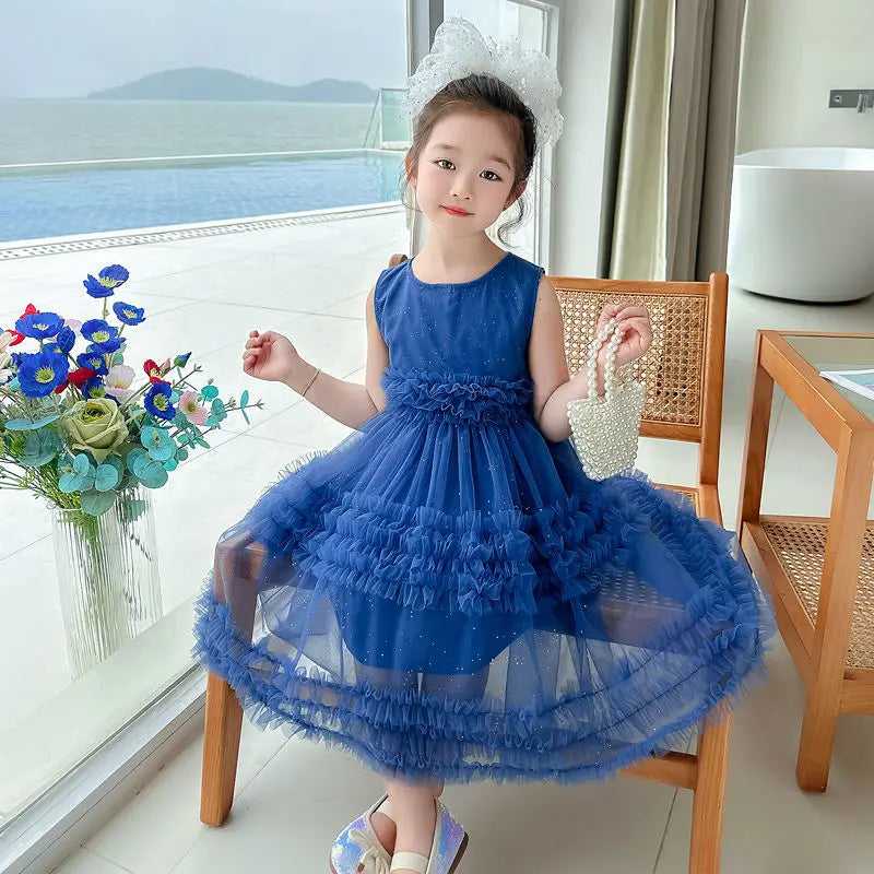 Girl's Dress Summer New Children's Sleeveless Yarn Dress Fluffy Dress Girl's Fashionable Baby Princess Dress