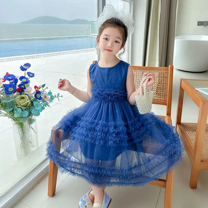 Girl's Dress Summer New Children's Sleeveless Yarn Dress Fluffy Dress Girl's Fashionable Baby Princess Dress